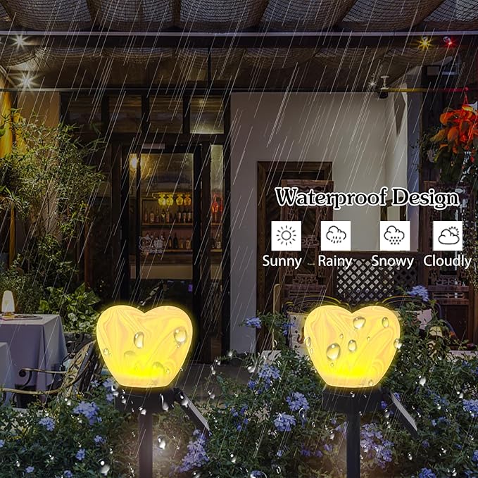 Valentine's Day Red Heart Solar Lights Outdoor, 2Pcs Waterproof Valentine's Day Solar Garden Light LED Heart Lights Wedding Decorations for Yard Walkway Outside (Blending Colors)