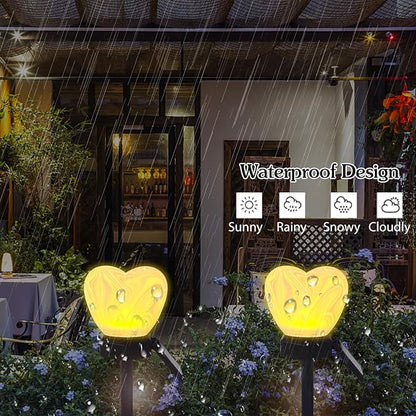 Valentine's Day Red Heart Solar Lights Outdoor, 2Pcs Waterproof Valentine's Day Solar Garden Light LED Heart Lights Wedding Decorations for Yard Walkway Outside (Blending Colors)