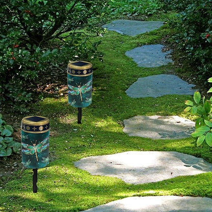 Dragonfly Green Galaxy Outdoor Solar Garden Lights Waterproof Pathway Lights Stake Lights Outdoor Decorations for Patio/Yard/Driveway Walkway Lights Flameless Outdoor Table Lamp