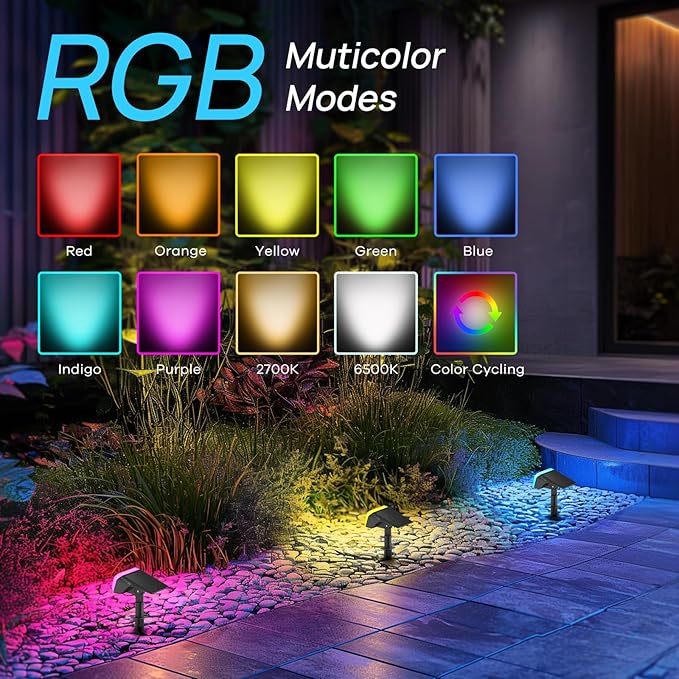 Consciot Solar Spot Lights Outdoor, Christmas Color Changing Lights Waterproof, 10 Colors Dusk-to-Dawn Landscape | Lumora