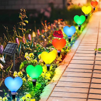 4 Pack Solar Red Heart Stake Lights for Valentines Day Decor, Outdoor Waterproof Heart Shaped Light for Garden Pathway Flowerbed Cemetery Grave Porch Walkway (Color)