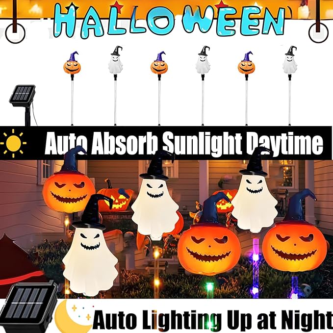 6Pack Halloween Solar Garden Pathway Lights Outdoor Landscaped LED Lighted Path Solar Powered Pumpkin Ghosts with | Lumora