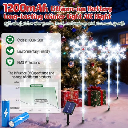 Solar Lights Outdoor Christmas Decorations 12 Pack - 192 LEDs Solar Christmas Snowflake Pathway Lights Outdoor with Remote & 8 Lighting Modes, Waterproof Xmas Lights for Garden Yard, Cool White