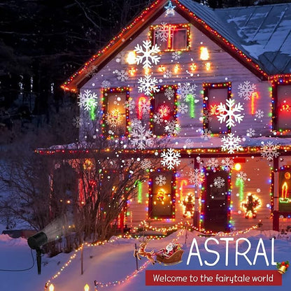 Christmas Snowflake Projector Lights Outdoor LED Snowfall Projection Landscape Lighting Waterproof Plug in Moving Effect Wall Mountable Snow Lights for Indoor Xmas Holiday Home Party New Year Show