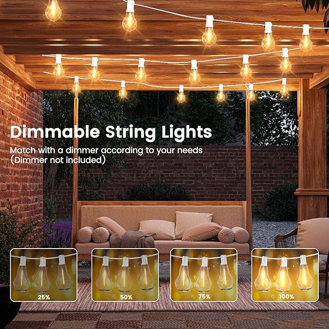 Outdoor String Lights, 100FT LED Patio String Light, String Lights for Outside with 53 LED Bulbs (3 Spare), White | Lumora
