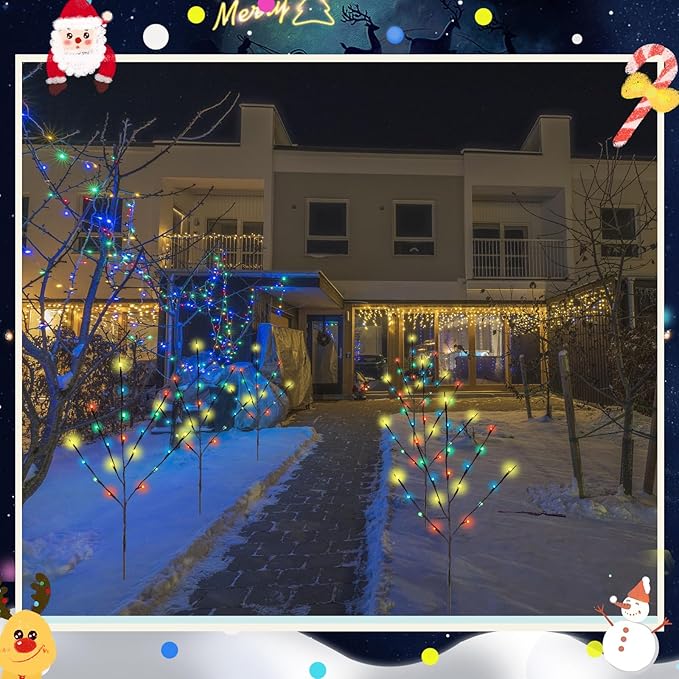 Saillong Set of 6 Solar Christmas Pathway Lights Christmas Decorations Outdoor 120 LED Waterproof Decorative Lights 8 Modes Multicolor Outside Decor for Xmas Party Yard Front Porch Door(Colorful)