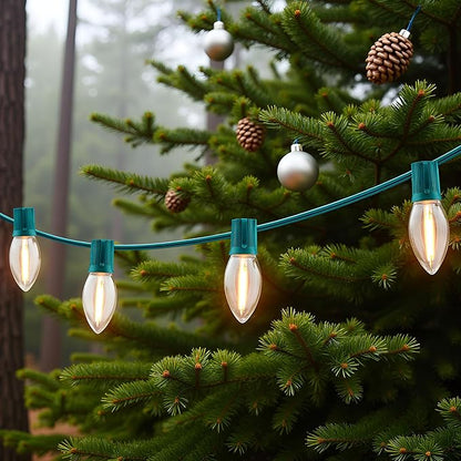 YULETIME Warm White C9 LED Christmas Lights, 25 Feet 25 Count 12" Spacing Clear Smooth Bulbs UL Certified Outdoor String Light Set (Warm Clear)