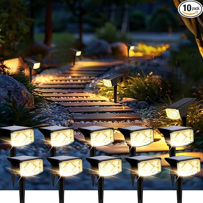 SOLPEX Solar Spot Lights Outdoor Waterproof IP65, Landscape Spotlights Outdoor, Compact Design Spot Lights, Solar Powered Flood Lights for Garden Yard Pathway House Tree Outside, 10 Pack, Warm White