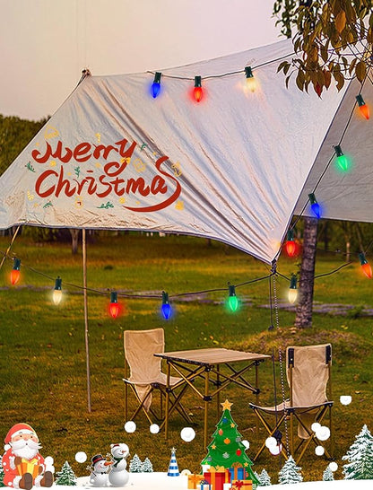 C9 LED Christmas Lights Outdoor 25Ft Outdoor Christmas Decorations String Light Waterproof with 26 C9 LED Multicolor Bulbs, Hanging Vintage Christmas Lights for Patio Roofline Garden Holiday Party