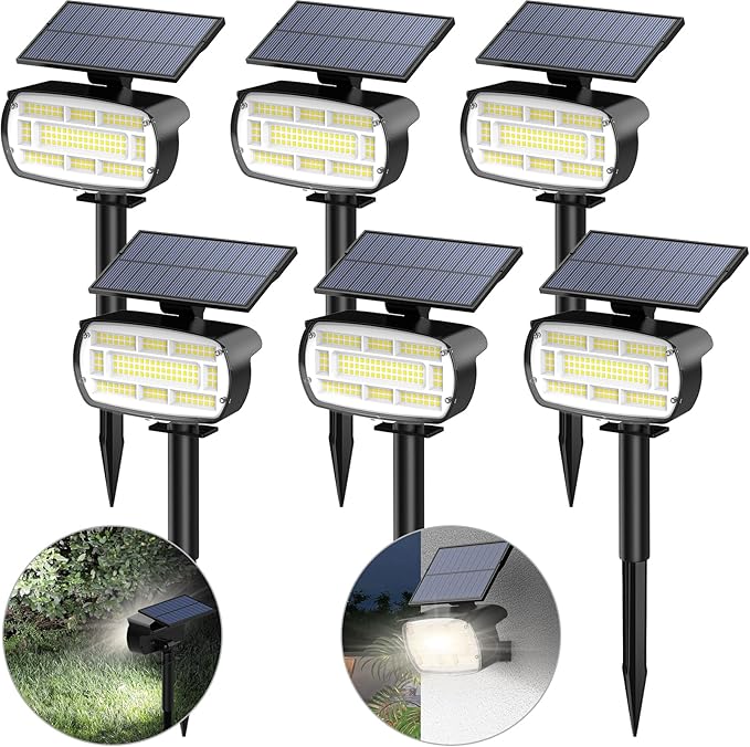 Fabrito Large Solar Spot Lights Outdoor 6 Pack, 1000 Lumens High Brightness, IP65 Waterproof Solar Spotlight with | Lumora