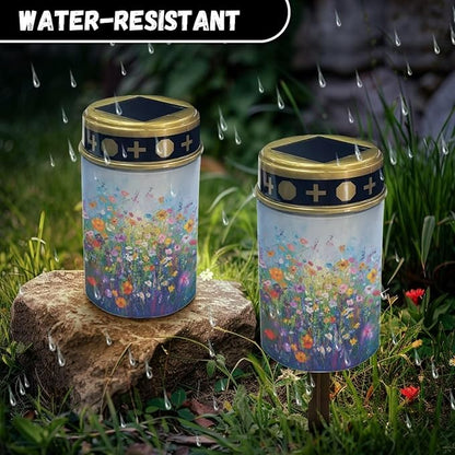 ZOUTAIRONG Spring Flower Solar Outdoor Lights, Solar Light for Cemetery Grave,2 Pack Outdoor Solar Lights for Yard, Solar Lights Outdoor Waterproof 2 Pack Solar Garden Lights for Patio, Yard,