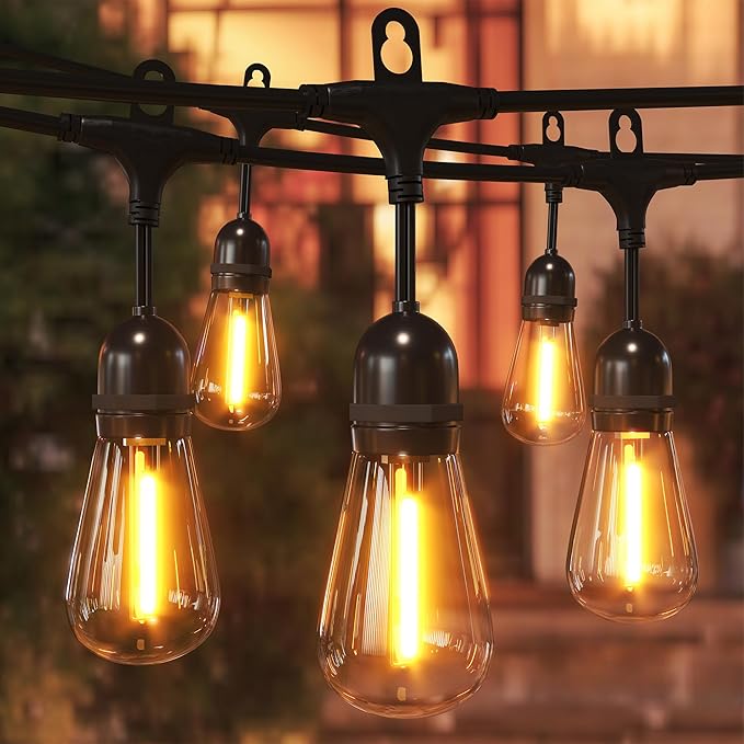 LED Outdoor String Lights, Bulbs Shatterproof Patio Lights with 8 Lighting Modes, 4-Level Dimmable Warm White, Waterproof Hanging Lights for Garden, Pergola, Bistro, Party Decor, Dimmable 2700K (55FT)