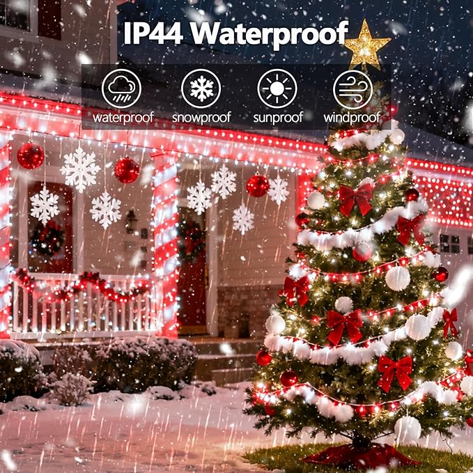 2026 New Voice Control 88ft 240LED Smart Christmas String Lights Outdoor/Indoor | String Lights with Remote, 12Modes, 7Voice Commands & Timers, Christmas Twinkle Light for Xmas Tree Decor(Red & White)
