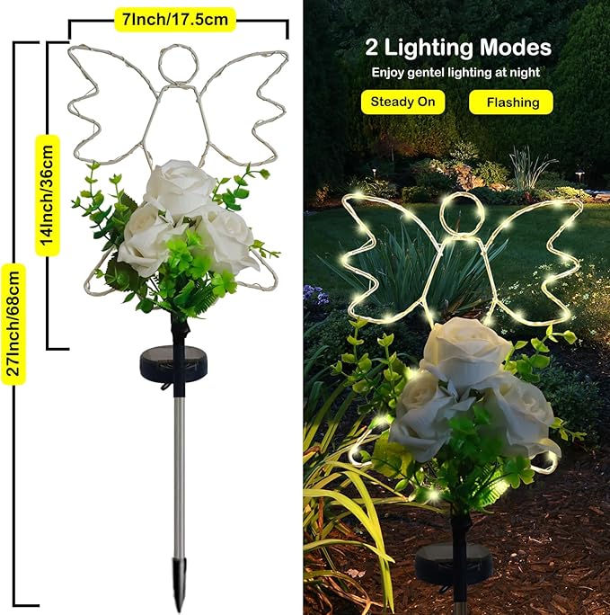 Lmtcos Solar Angel Lights for Cemetery Decorations for Grave, Memorial Sympathy Gifts for Loved One, Solar Grave Decorations for Mother Day Father Day Memorial Day Christmas Grave Decor