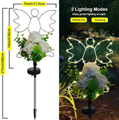 Lmtcos Solar Angel Lights for Cemetery Decorations for Grave, Memorial Sympathy Gifts for Loved One, Solar Grave Decorations for Mother Day Father Day Memorial Day Christmas Grave Decor