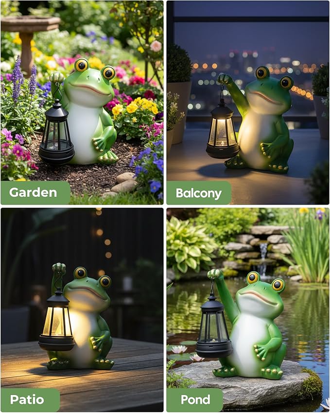 Solar Frog Garden Statue Light, Outdoor Waterproof Decorative Lantern Figurine, Cute Yard Art for Garden Patio Pond | Lumora