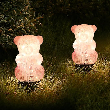 Solar Lights Outdoor, Cracked Glass Bear Lights for Garden, Outside, Decorative LED Decorations for Patio and Yard Lawn Backyard Decor, Waterproof, Pink