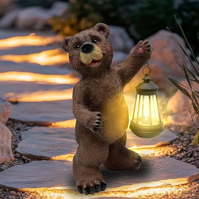 Solar Lantern Garden Statues Decor, 14" Large Outdoor Bear Figurine Lights for Yard Patio Decoration - Unique Christmas Housewarming Gift for Grandma Wowen Mom Brown