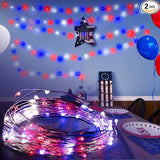 Red, White, & Blue USA Fairy String Lights (2 Pack) - 66ft / 20 m- Patriotic LED Outdoor Indoor Decorations for | Lumora