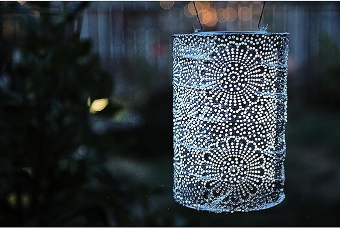 Soji Stella Market, LED Outdoor Solar Lantern, Handmade with Weather-Resistant UV Rated Tyvek fabric, Stainless | Lumora