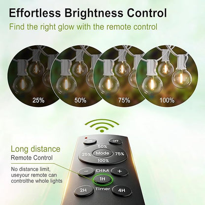 Outdoor-String-Lights-Patio-LED-Light-Outside 75FT Waterproof Dimmable Remote Outdoor Lighting 75 Globe Plastic G40 Bulbs Hanging Lights Connectable for Backyard Porch Party 1FT Bulbs spacing