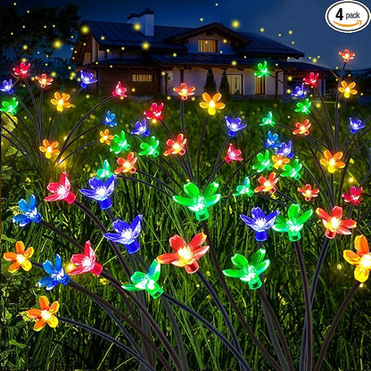 4 Pcs Solar Firefly Lights for Garden Swaying Lights Decoration Outdoor Garden Fairy Light for Yard Pathway Patio Lawn Waterproof Firefly Stake for Outside Holiday Decor(Flower)