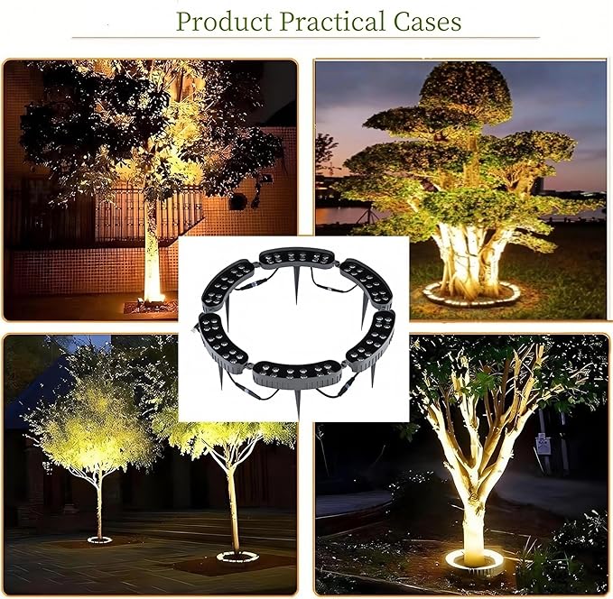 Outdoor Ring Tree Light - AC 24V Colored LED IP65 Waterproof Palm Tree Uplighting with Adjustable Tree Rings, Expandable Interlocking LED Uplighting or Downlight for Trees/Roman Columns(For expanding)