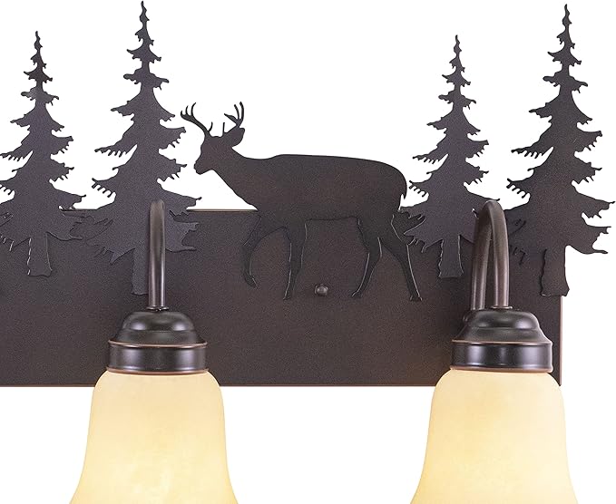 VAXCEL Bryce 3-Light 24.75 inch Wide Burnished Bronze Rustic Cabin Bathroom Vanity Lighting Fixture, Amber Flake | Lumora