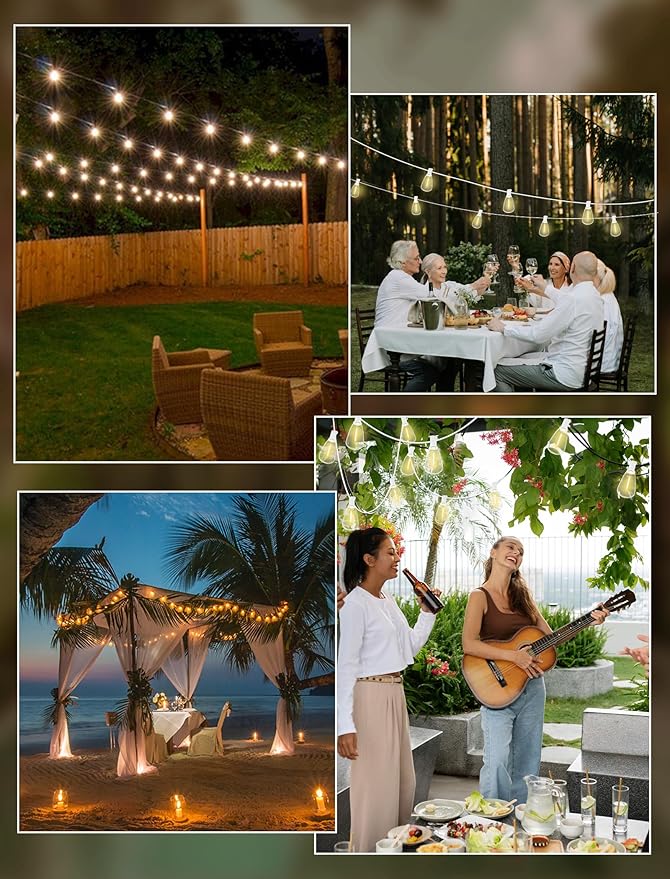 Outdoor String Lights 50FT Patio Lights with 25 Shatterproof, String Lights Outdoor Waterproof with ST35 LED Vintage Edison Bulbs, Hanging Light for Outside Backyard Garden-White
