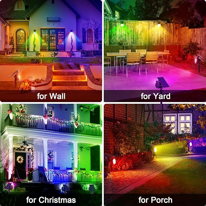 Solar Spot Lights Outdoor Color Changing, [7 Modes/8 Pack] Christmas IP67 Waterproof Landscape Spotlights, Dusk to | Lumora