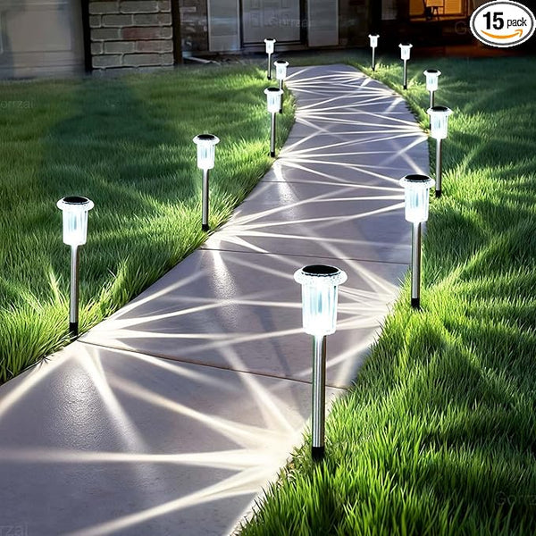 15 Pack Solar Pathway Lights Solar Lights Outdoor, Led Waterproof Yard Walkway Lighting Stainless Steel Garden | Lumora