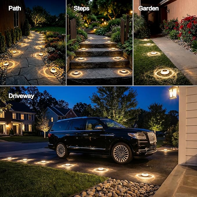 Solar Ground Lights 8 Pack Landscape Lighting 3000K Solar Lights Outdoor IP67 Waterproof Solar Garden Lights for | Lumora