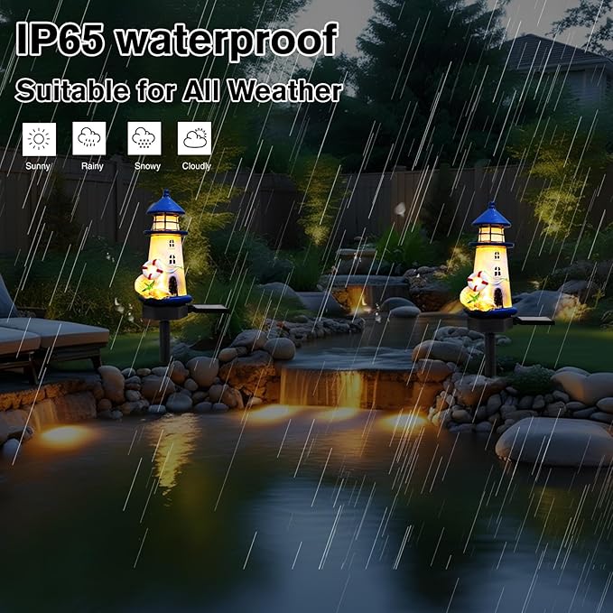 Lighthouse Solar Lights Outdoor, Lighthouse Decor Lighthouses Gifts Nautical Decor for Home, Waterproof Decorative | Lumora
