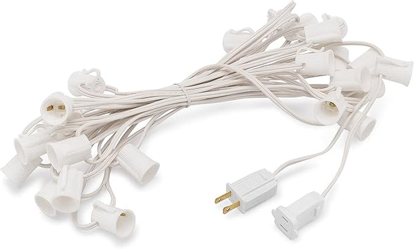 HLO Lighting C9 Light Strings | 100' White Cord with 12" Socket Spacing, E17 Light Stringer for C9 Christmas Lights | Lumora