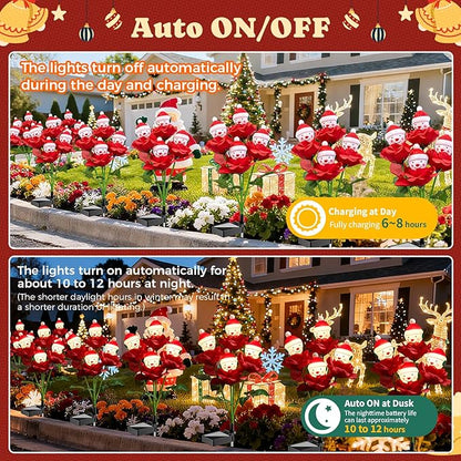 4 Packs Christmas Rose Solar Garden Light with Snow Man, 27.4 Inches Garden Solar Light Outdoor for Christmas Decoration, Auto ON/OFF, IP65 Waterproof, Suitable for Courtyard, Pond, Walkway Decoration