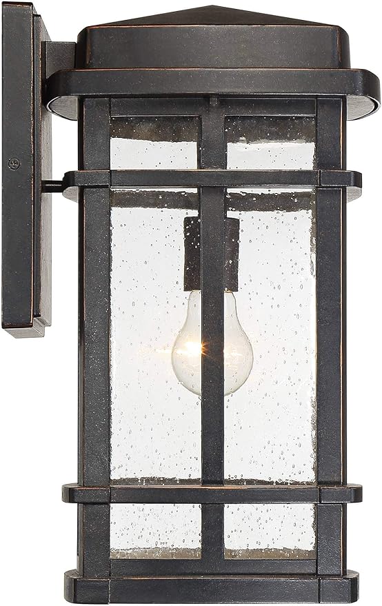 John Timberland Neri Mission Industrial Box-Shaped Outdoor Wall Light Fixture Oil Rubbed Bronze 16" Clear Seedy | Lumora
