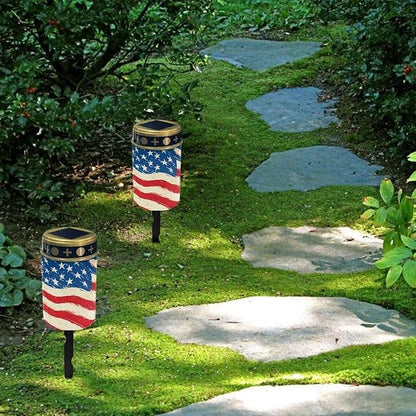 Solar Powered Garden Stake Lights American Flag Print Solar Lights Cemetery Decorations for Grave
