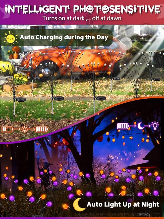 Albelt Halloween Decorations Outdoor, 6 Pack Solar Firefly Lights Outdoor, 48 LED Solar Halloween Lights | Lumora