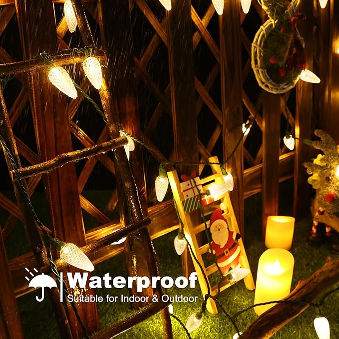 Brizled Warm White Christmas Lights - 33ft, 50 LED C9 Connectable Indoor/Outdoor Xmas String Lights, UL Certified for Holiday House, Roof, Yard, Garden, Porch and Party