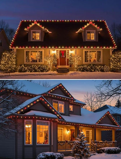 C7 LED Christmas Lights,25ft Red and White Outdoor String Lights with 27 Ceramic Bulbs(2 Spare), Plug-in Vintage Commercial Christmas Lights String for Outside Roofline Patio Holiday Decor