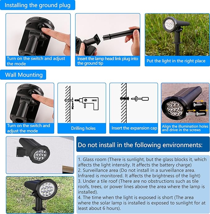 Solar Spot Lights Outdoor，Solar Lights Outdoor Waterproof IP68，Dark Sensing Auto On/Off，Suitable for Garden | Lumora