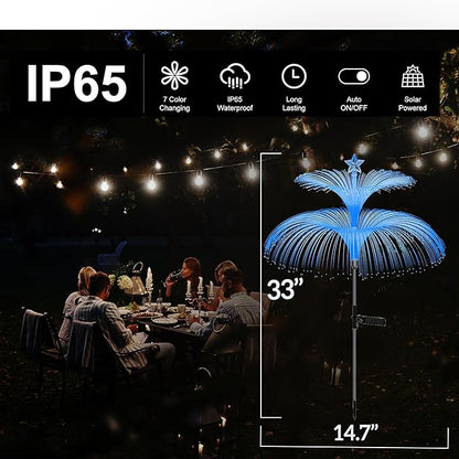 Solar Garden Lights 3 Pack Waterproof Outdoor 7 Color Changing Solar Flower Lights Double Jellyfish and Star Design Christmas Yard Garden Decor