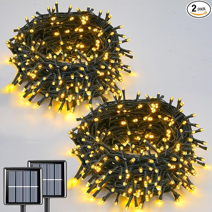 QITONG 2 Pack Solar Christmas Lights Warm White, Each 66ft 200 LED Solar String Lights Outdoor Waterproof, 8 Modes | Lumora