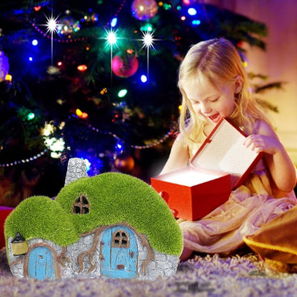 Garden Statues Outdoor Decor - Fairy House with Waterproof Solar Lights Resin Figurines for Yard Lawn Porch Outside Ornament or Garden Gift