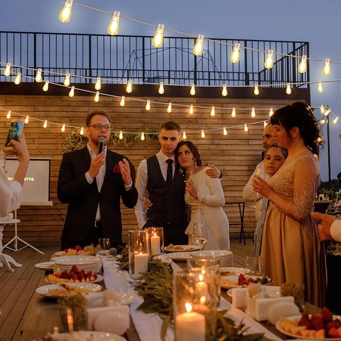 192FT(2x96FT) LED Outdoor String Lights, Linkable Patio Light with 60+3 2700K Waterproof Dimmable Hanging Bulbs for | Lumora