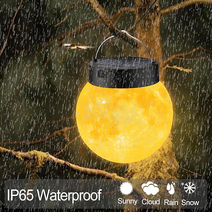 Solar Powered Garden Moon Lights, 2 Pack 3D Moon Surface Printing Globe Light with Warm White LED Lights,Waterproof Outdoor for Lawn,Patio,Yard,Camping,Christmas Lights Decor
