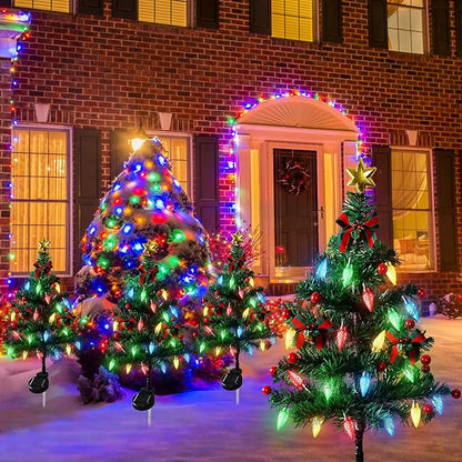 Dremisland Solar Christmas Tree Outside 4Pack Waterproof Solar Xmas Trees with 80 LED Lights 2 Flashing Modes Solar Christmas Decorations Outdoor Yard Garden Patio Cemetery Porch Pathway Decor