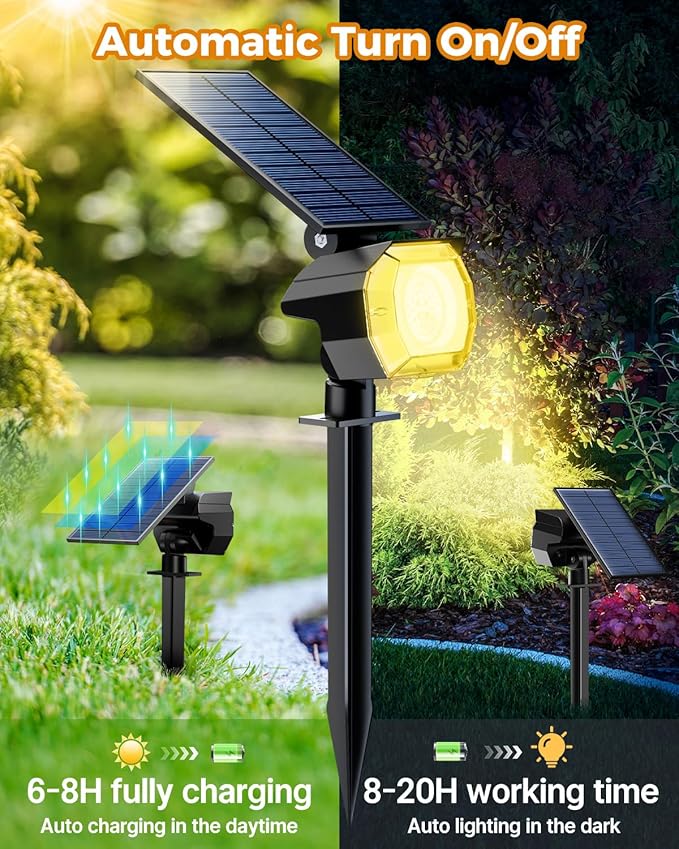 btfarm 2 Pack Solar Spot Lights Outdoor Waterproof IP65, 52 LED Landscape Lights 3 Lighting Modes, Spotlights | Lumora
