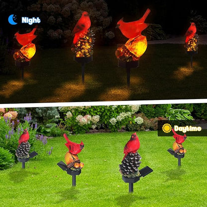Capoda 2 Pack Solar Lights Decorative Garden Outdoor , Red Cardinal Bird Stakes for Pathway Yard Lawn, Waterproof Resin Figurine Memorial Sympathy Gifts for Mom Women, Cemetery Grave Decorations