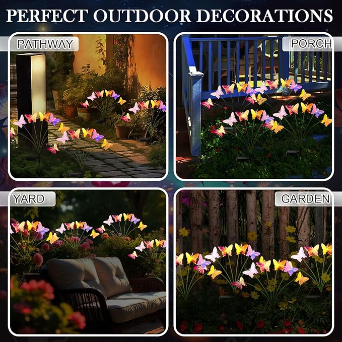 4 Pack Solar Butterfly Lights Outdoor Garden, 6 Head Solar Swaying Pathway Stake Lights Waterproof for Yard Lawn | Lumora
